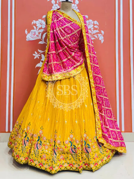 CHINON EMBROIDERY PEACOCK LEHENGA Yellow / Free Size