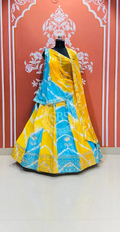 CHINON GOTA PATTI DOUBLE SHADE LEHENGA Yellow & Blue / Free Size