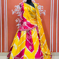 CHINON GOTA PATTI DOUBLE SHADE LEHENGA Yellow & Pink / Free Size