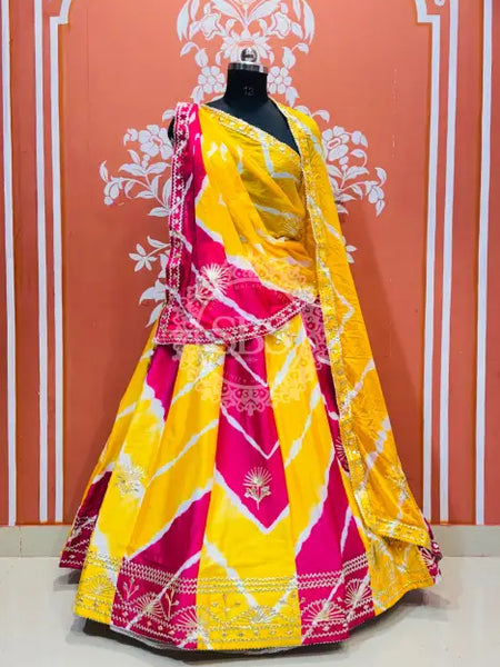 CHINON GOTA PATTI DOUBLE SHADE LEHENGA Yellow & Pink / Free Size