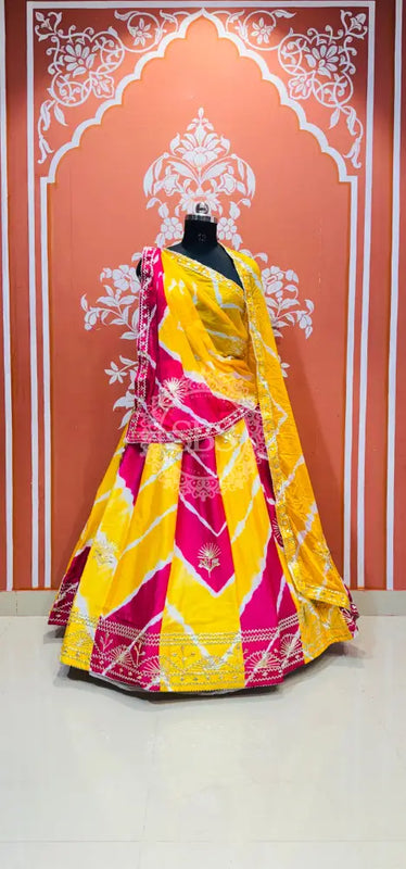 CHINON GOTA PATTI DOUBLE SHADE LEHENGA Yellow & Pink / Free Size