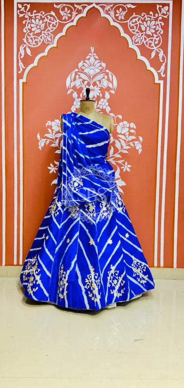 CHINON GOTA PATTI HANDWORK LEHERIYA LEHENGA Blue / Free Size
