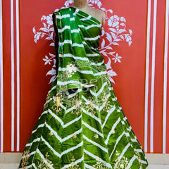 CHINON GOTA PATTI HANDWORK LEHERIYA LEHENGA Green / Free Size