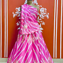 CHINON GOTA PATTI HANDWORK LEHERIYA LEHENGA Pink / Free Size