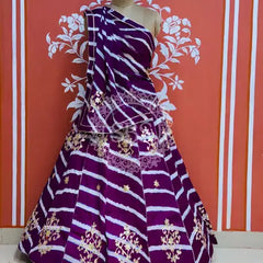 CHINON GOTA PATTI HANDWORK LEHERIYA LEHENGA Purple / Free Size