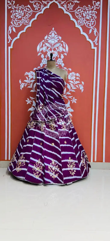 CHINON GOTA PATTI HANDWORK LEHERIYA LEHENGA Purple / Free Size