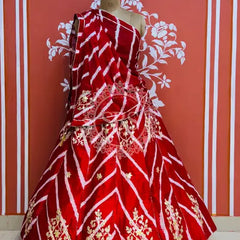 CHINON GOTA PATTI HANDWORK LEHERIYA LEHENGA Red / Free Size