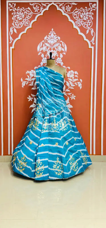 CHINON GOTA PATTI HANDWORK LEHERIYA LEHENGA Sky Blue / Free Size