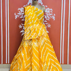 CHINON GOTA PATTI HANDWORK LEHERIYA LEHENGA Yellow / Free Size