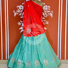 CHINON GOTA PATTI LEHENGA Red & Blue / Free Size
