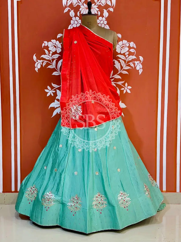 CHINON GOTA PATTI LEHENGA Red & Blue / Free Size