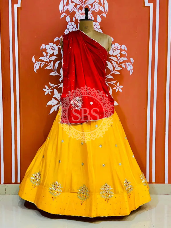 CHINON GOTA PATTI LEHENGA Yellow & Red / Free Size