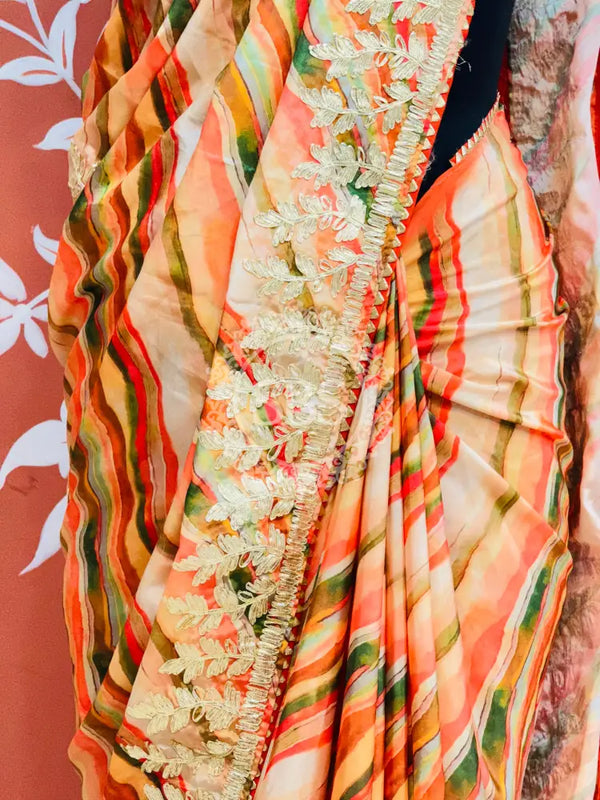 CHINON GOTA PATTI LEHERIYA SAREE