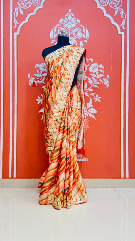 CHINON GOTA PATTI LEHERIYA SAREE