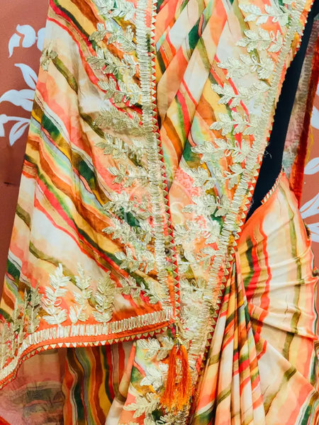 CHINON GOTA PATTI LEHERIYA SAREE