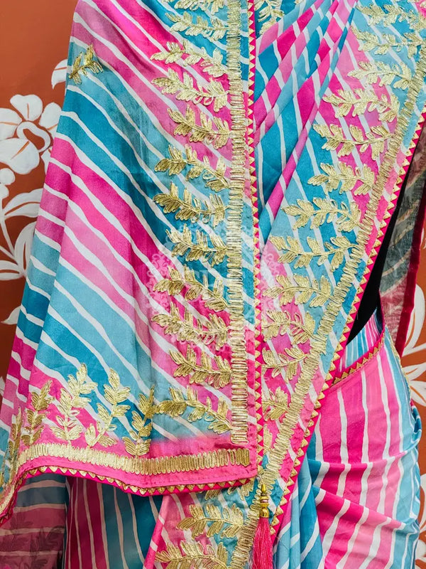 CHINON GOTA PATTI LEHERIYA SAREE