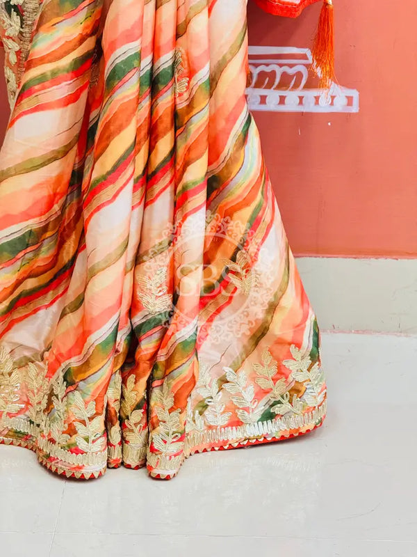 CHINON GOTA PATTI LEHERIYA SAREE