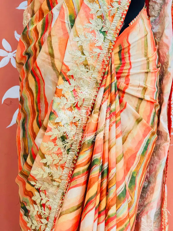 CHINON GOTA PATTI LEHERIYA SAREE