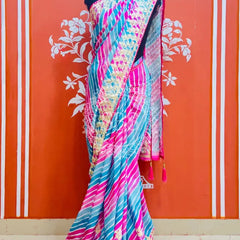 CHINON GOTA PATTI LEHERIYA SAREE Blue