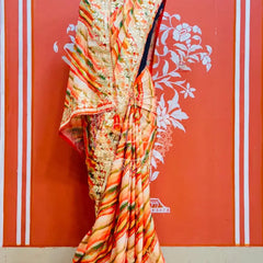 CHINON GOTA PATTI LEHERIYA SAREE Orange