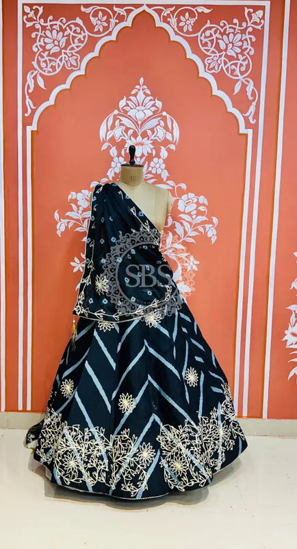 CHINON GOTA WORK LEHERIYA LEHENGA Dark Blue / Free Size