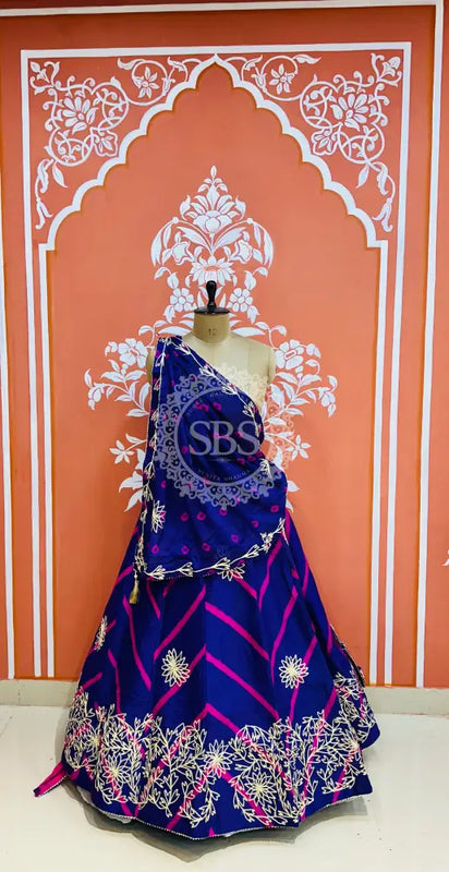 CHINON GOTA WORK LEHERIYA LEHENGA Purple / Free Size