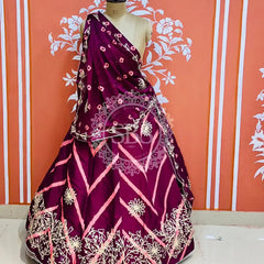 CHINON GOTA WORK LEHERIYA LEHENGA Wine / Free Size