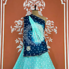 CHINON HANDWORK BHANDEJ LEHENGA Blue / Free Size