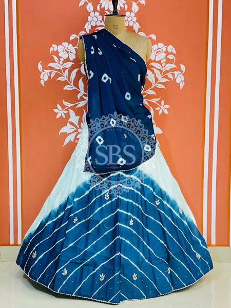 CHINON HANDWORK BHANDEJ LEHENGA Blue / Free Size