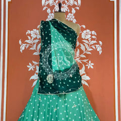 CHINON HANDWORK BHANDEJ LEHENGA Green / Free Size