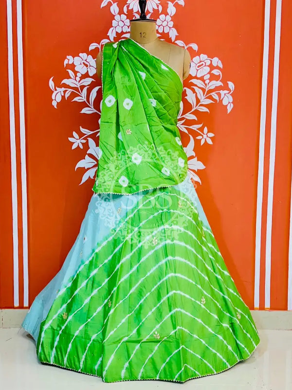 CHINON HANDWORK BHANDEJ LEHENGA Green / Free Size