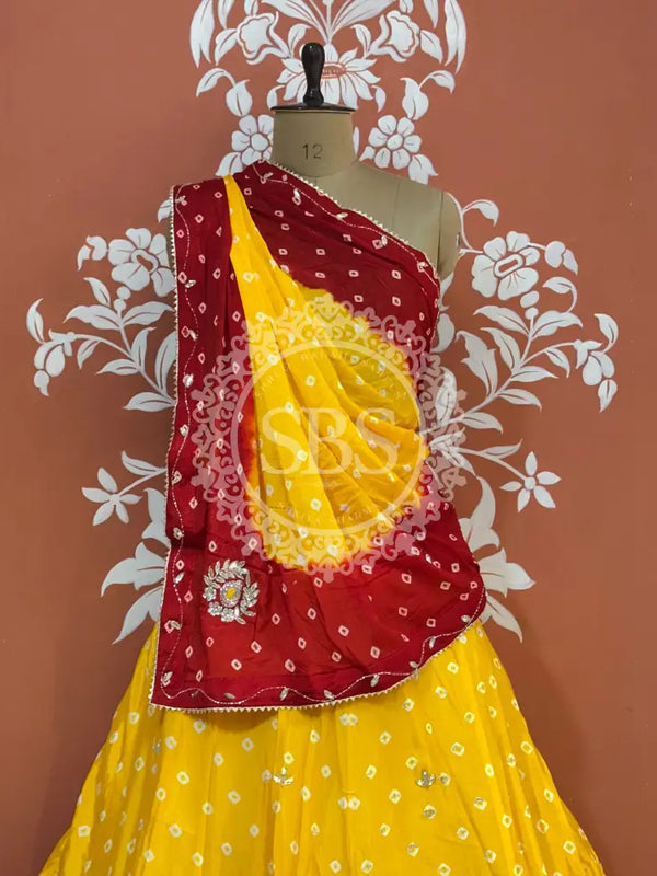 CHINON HANDWORK BHANDEJ LEHENGA Yellow / Free Size