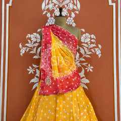 CHINON HANDWORK BHANDEJ LEHENGA Yellow & Pink / Free Size