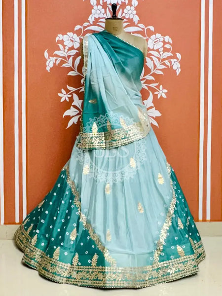 CHINON HANDWORK KACHI PATTI LEHENGA Blue / Free Size
