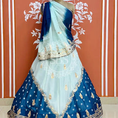 CHINON HANDWORK KACHI PATTI LEHENGA Navy / Free Size