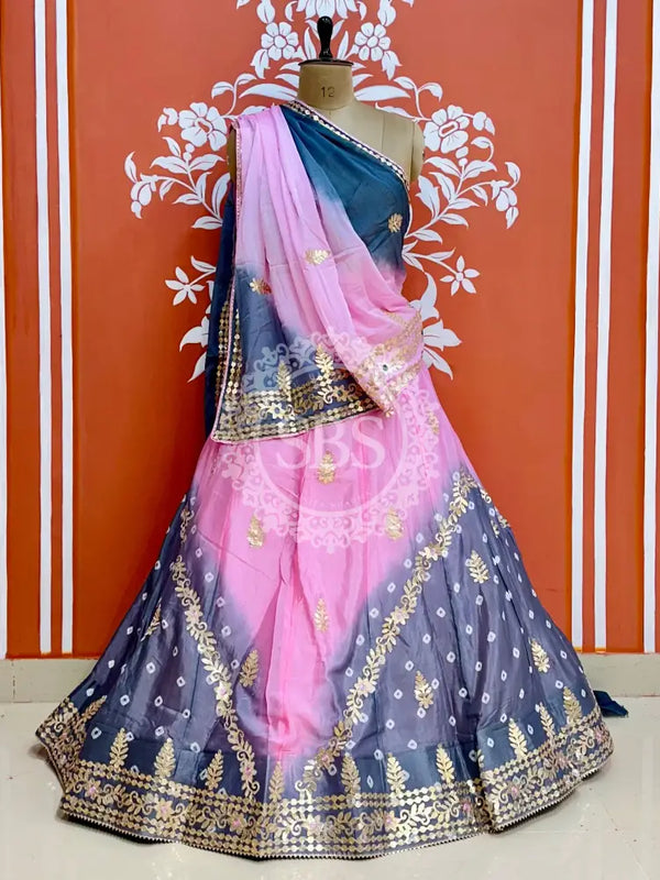 CHINON HANDWORK KACHI PATTI LEHENGA Navy-Pink / Free Size