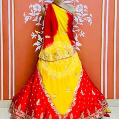 CHINON HANDWORK KACHI PATTI LEHENGA Yellow-Red / Free Size