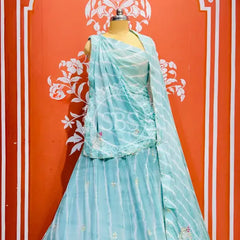 CHINON HANDWORK LEHERIYA LEHENGA Blue / Free Size
