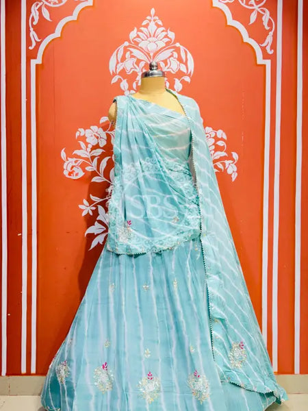 CHINON HANDWORK LEHERIYA LEHENGA Blue / Free Size