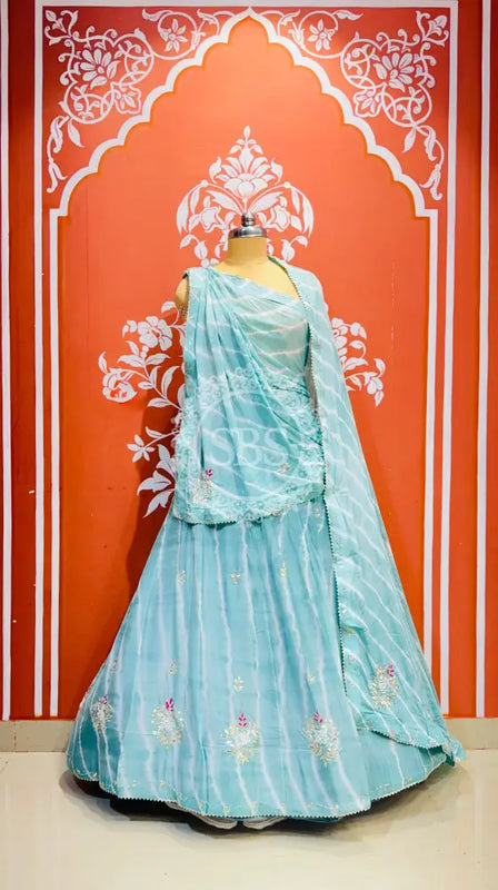 CHINON HANDWORK LEHERIYA LEHENGA Blue / Free Size