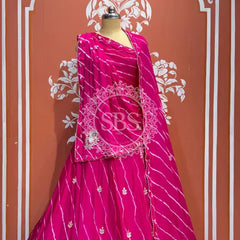 CHINON HANDWORK LEHERIYA LEHENGA Dark Pink / Free Size