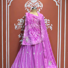 CHINON HANDWORK LEHERIYA LEHENGA Pink / Free Size