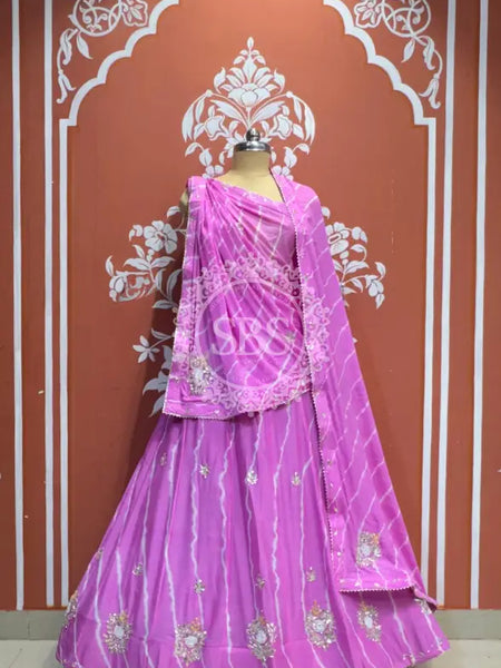 CHINON HANDWORK LEHERIYA LEHENGA Pink / Free Size