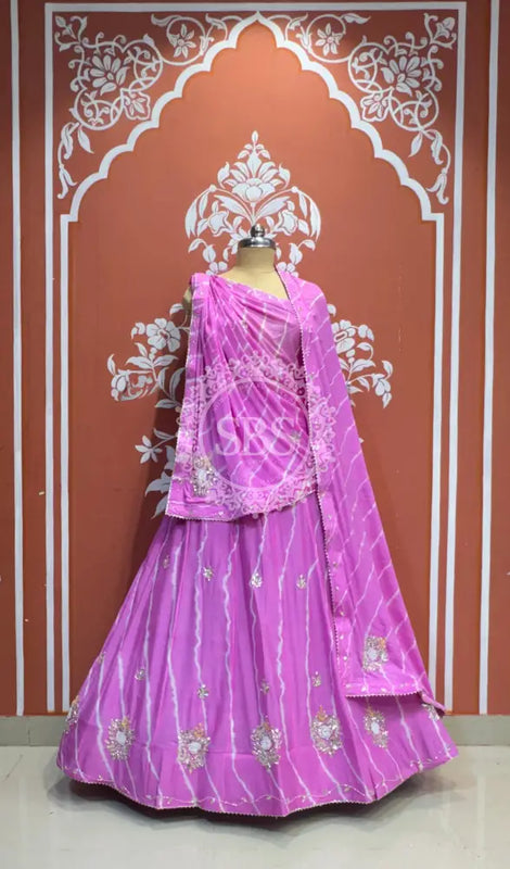 CHINON HANDWORK LEHERIYA LEHENGA Pink / Free Size