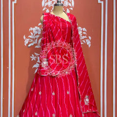 CHINON HANDWORK LEHERIYA LEHENGA Red / Free Size