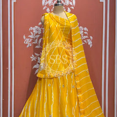 CHINON HANDWORK LEHERIYA LEHENGA Yellow / Free Size