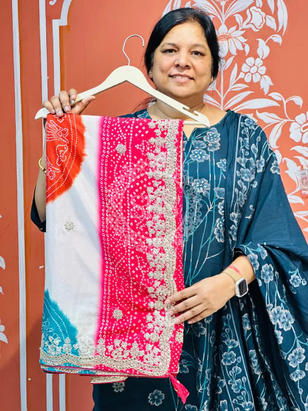 CHINON MANDALA BIG BOOTA SAREE Rani Pink