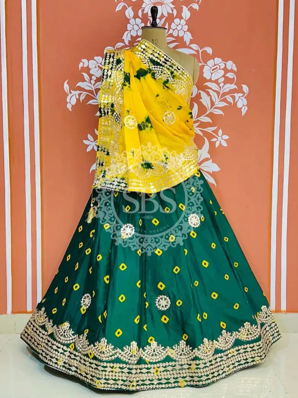 CHINON SHIBORI HANDWORK GOTA PATTI LEHENGA Green / Free Size