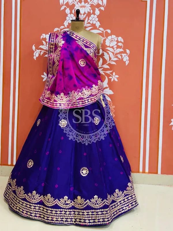 CHINON SHIBORI HANDWORK GOTA PATTI LEHENGA Navy / Free Size