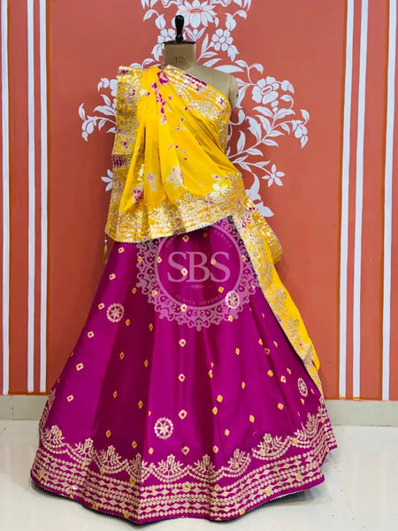 CHINON SHIBORI HANDWORK GOTA PATTI LEHENGA Purple / Free Size